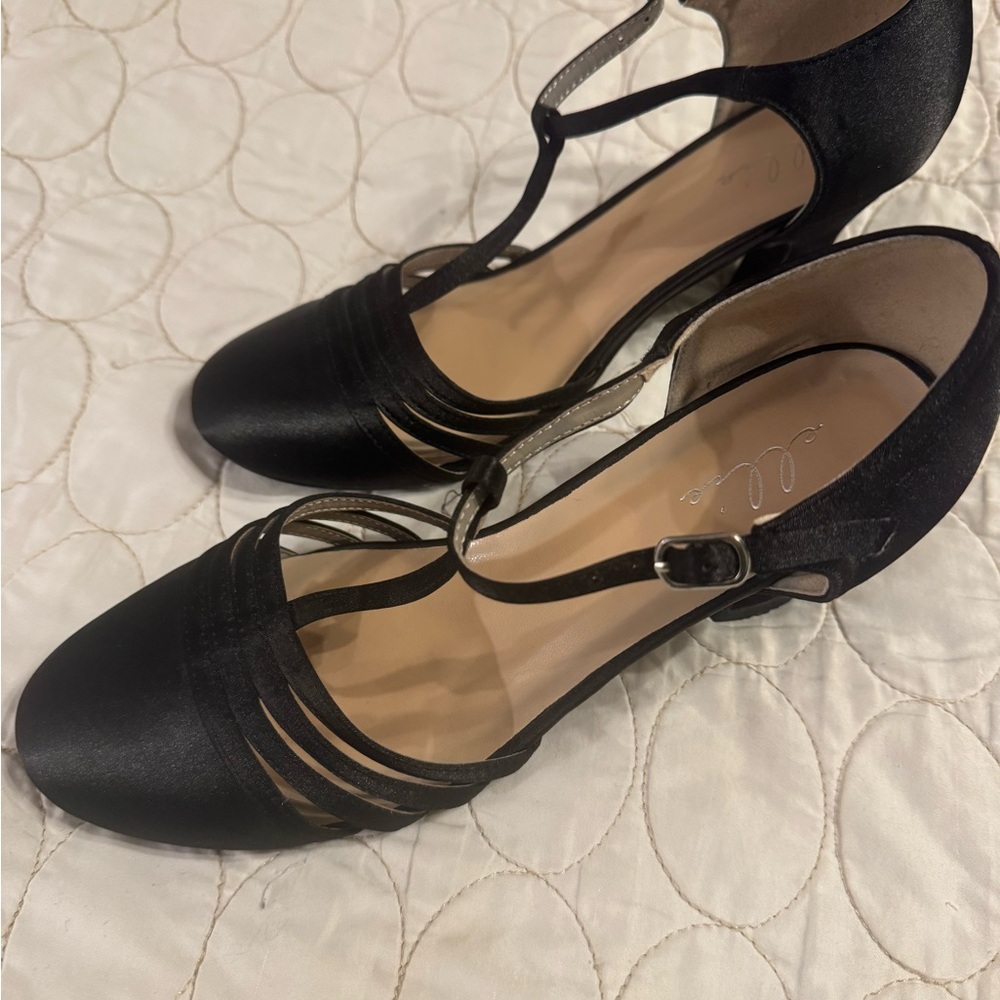 Ellie Black Satin Strappy Heels